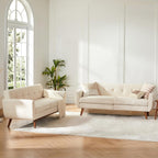 Kingfun 65.3" W Loveseat Sofa, Mid Century Modern Decor Love Seat Couches for Living Room, Button Tufted Upholstered Furniture, Solid & Easy to Install Small Couch for Bedroom Office Apartment, Beige - Grand Goldman