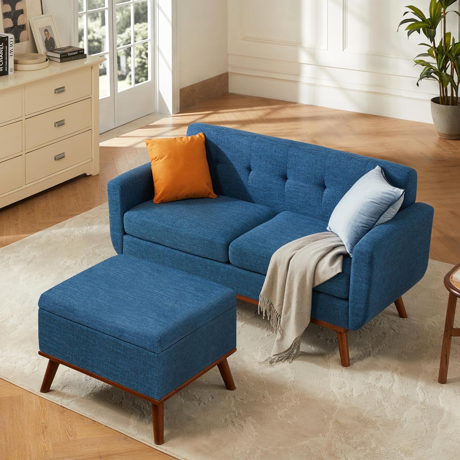 Kingfun 65.3" W Loveseat Sofa, Mid Century Modern Decor Love Seat Couches for Living Room, Button Tufted Upholstered Furniture, Solid & Easy to Install Small Couch for Bedroom Office Apartment, Beige - Grand Goldman