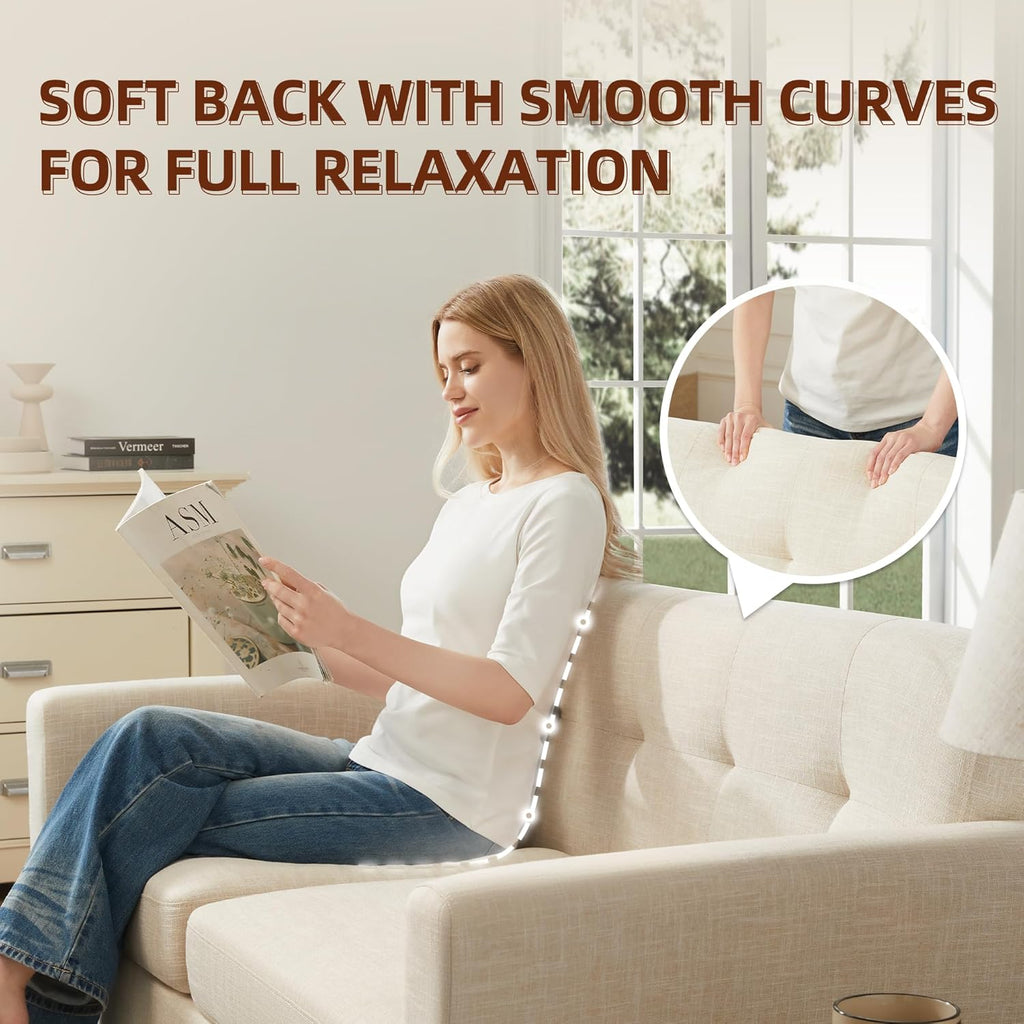 Kingfun 65.3" W Loveseat Sofa, Mid Century Modern Decor Love Seat Couches for Living Room, Button Tufted Upholstered Furniture, Solid & Easy to Install Small Couch for Bedroom Office Apartment, Beige - Grand Goldman