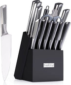 Kitchen Knife Set. LapEasy 15 Piece Knife Sets With Block Chef Knife Stainless Steel Hollow Handle Cutlery With Manual Sharpener - Grand Goldman