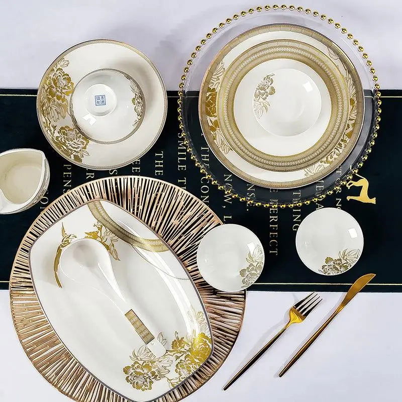 Kitchen Luxury Table Dinner Plates Set Ceramic Cooking Dessert Plate Sets Dinnerware Salad Dishes Platos De Cena Breakfast Set - Grand Goldman