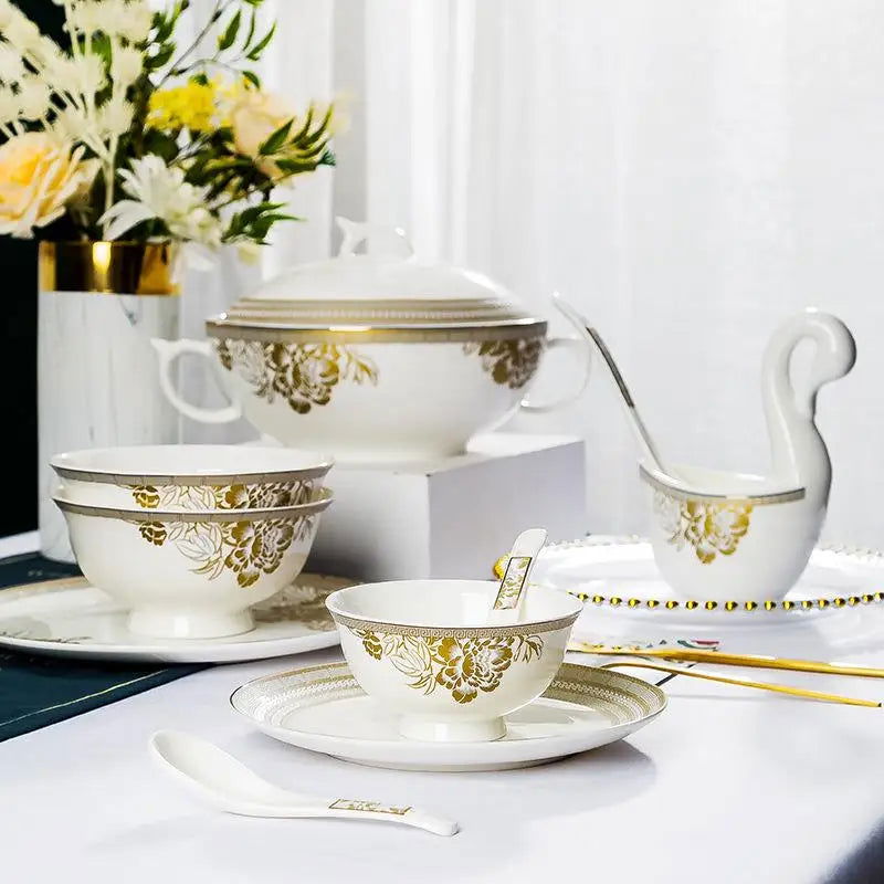 Kitchen Luxury Table Dinner Plates Set Ceramic Cooking Dessert Plate Sets Dinnerware Salad Dishes Platos De Cena Breakfast Set - Grand Goldman