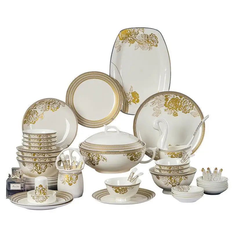 Kitchen Luxury Table Dinner Plates Set Ceramic Cooking Dessert Plate Sets Dinnerware Salad Dishes Platos De Cena Breakfast Set - Grand Goldman