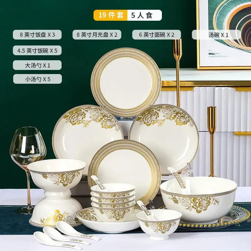 Kitchen Luxury Table Dinner Plates Set Ceramic Cooking Dessert Plate Sets Dinnerware Salad Dishes Platos De Cena Breakfast Set - Grand Goldman