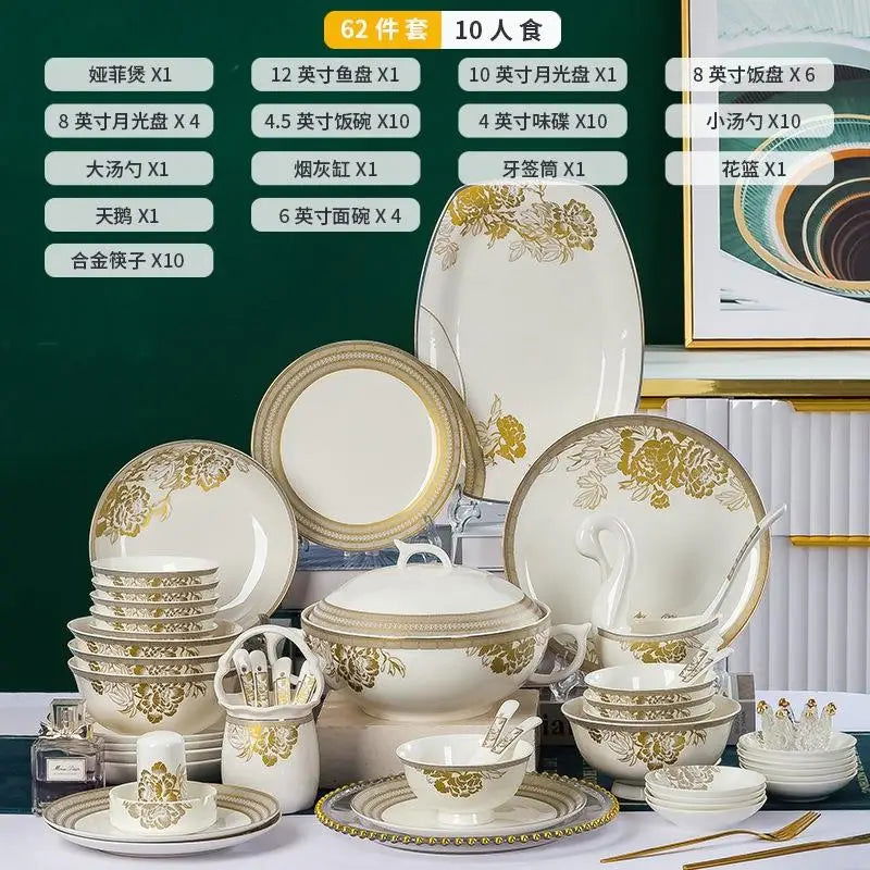 Kitchen Luxury Table Dinner Plates Set Ceramic Cooking Dessert Plate Sets Dinnerware Salad Dishes Platos De Cena Breakfast Set - Grand Goldman