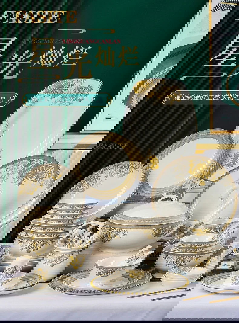 Kitchen Luxury Table Dinner Plates Set Ceramic Cooking Dessert Plate Sets Dinnerware Salad Dishes Platos De Cena Breakfast Set - Grand Goldman