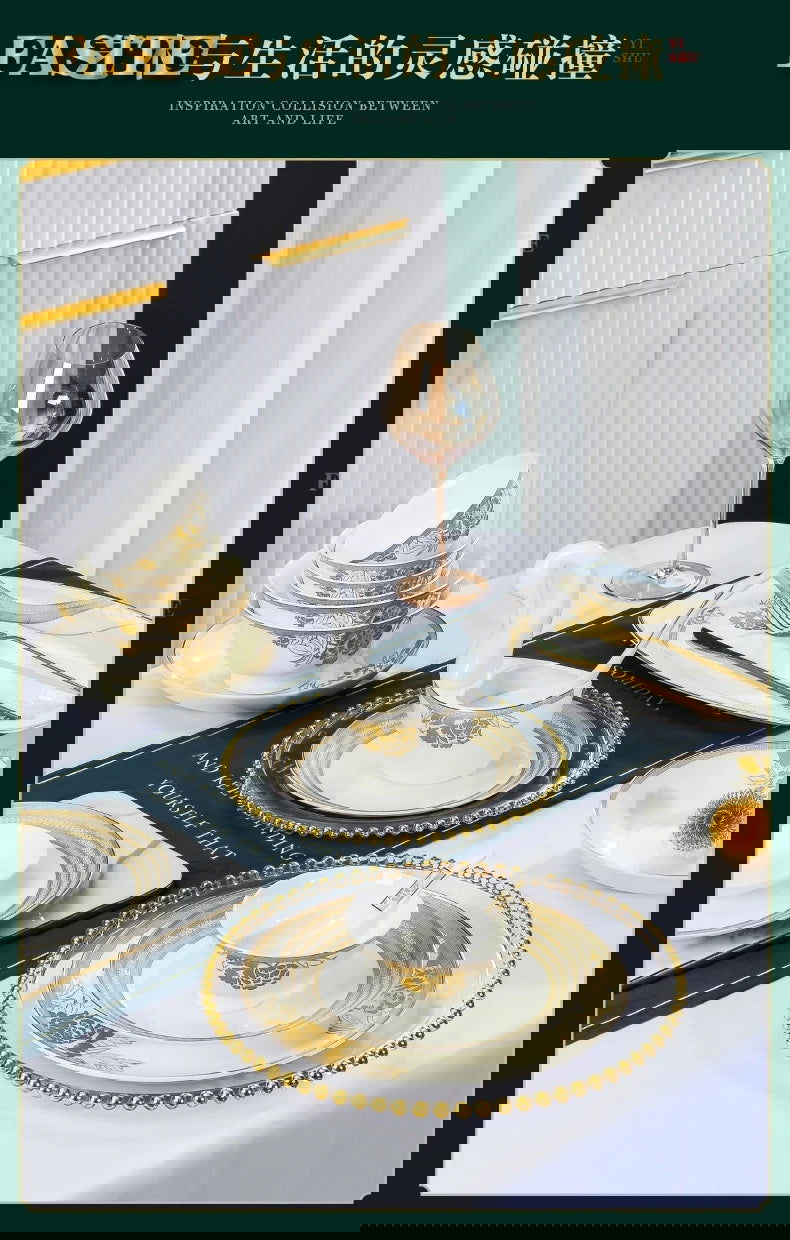 Kitchen Luxury Table Dinner Plates Set Ceramic Cooking Dessert Plate Sets Dinnerware Salad Dishes Platos De Cena Breakfast Set - Grand Goldman