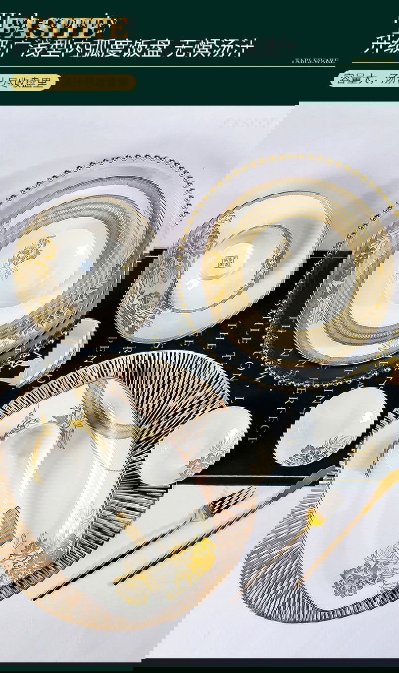 Kitchen Luxury Table Dinner Plates Set Ceramic Cooking Dessert Plate Sets Dinnerware Salad Dishes Platos De Cena Breakfast Set - Grand Goldman