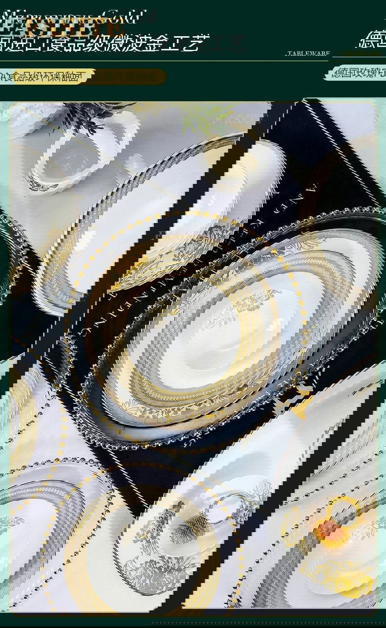 Kitchen Luxury Table Dinner Plates Set Ceramic Cooking Dessert Plate Sets Dinnerware Salad Dishes Platos De Cena Breakfast Set - Grand Goldman