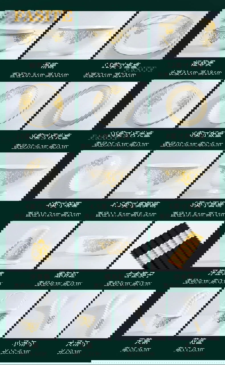 Kitchen Luxury Table Dinner Plates Set Ceramic Cooking Dessert Plate Sets Dinnerware Salad Dishes Platos De Cena Breakfast Set - Grand Goldman