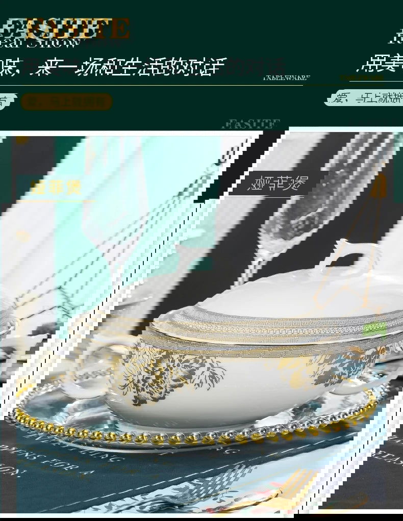 Kitchen Luxury Table Dinner Plates Set Ceramic Cooking Dessert Plate Sets Dinnerware Salad Dishes Platos De Cena Breakfast Set - Grand Goldman