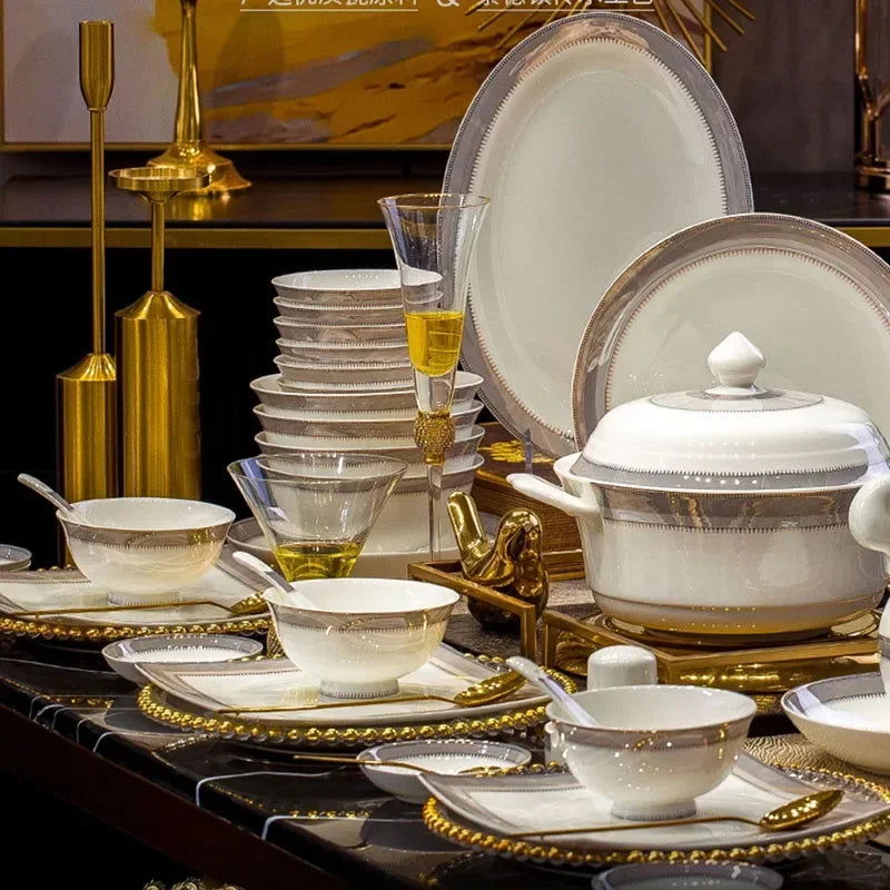 Kitchen Luxury Table Dinner Plates Set Ceramic Cooking Dessert Plate Sets Dinnerware Salad Dishes Platos De Cena Breakfast Set - Grand Goldman