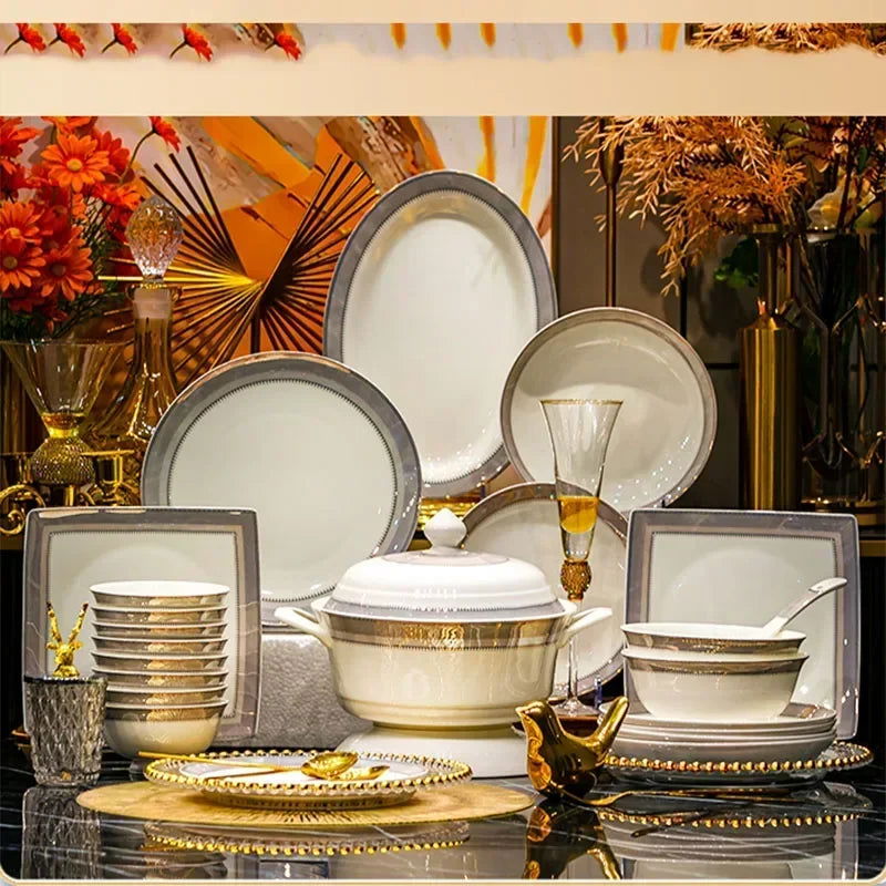 Kitchen Luxury Table Dinner Plates Set Ceramic Cooking Dessert Plate Sets Dinnerware Salad Dishes Platos De Cena Breakfast Set - Grand Goldman