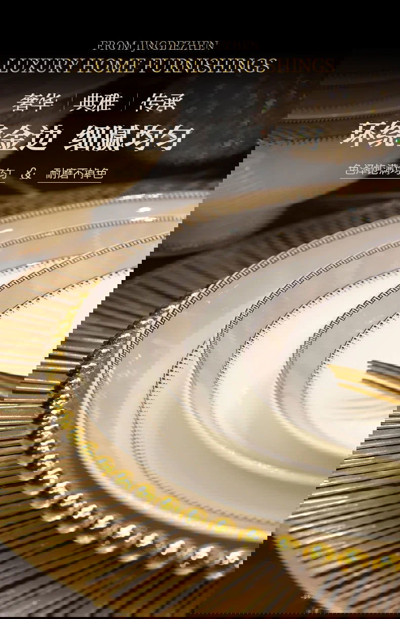 Kitchen Luxury Table Dinner Plates Set Ceramic Cooking Dessert Plate Sets Dinnerware Salad Dishes Platos De Cena Breakfast Set - Grand Goldman