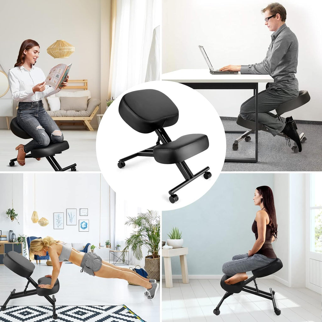 Kneeling Chair Ergonomic for Office, Adjustable Stool for Home and Office - Improve Your Posture with an Angled Seat - Thick Moulded Foam Cushions - Brake and Smooth Gliding Casters - Grand Goldman
