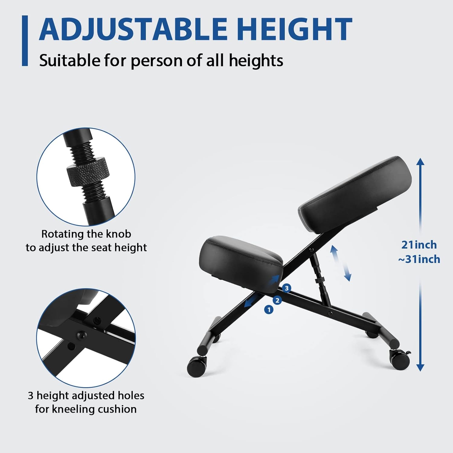 Kneeling Chair Ergonomic for Office, Adjustable Stool for Home and Office - Improve Your Posture with an Angled Seat - Thick Moulded Foam Cushions - Brake and Smooth Gliding Casters - Grand Goldman