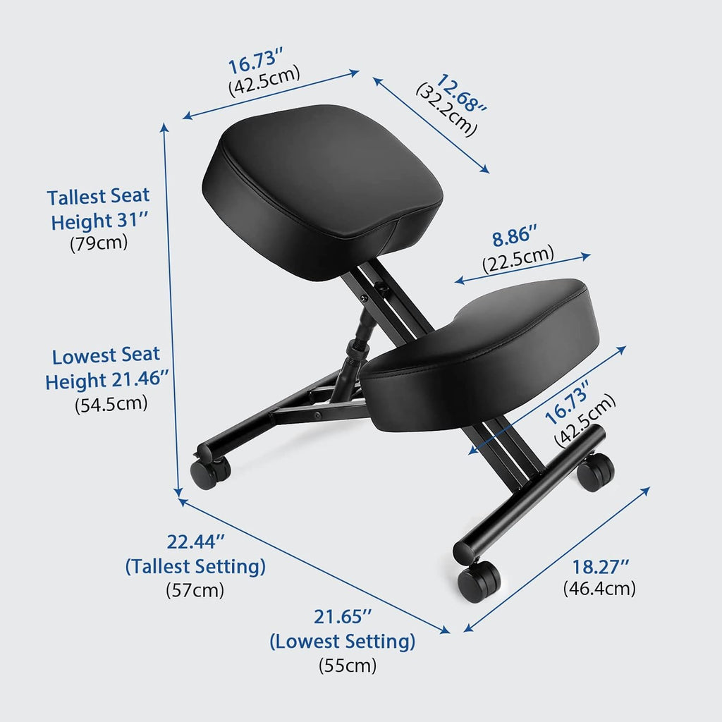 Kneeling Chair Ergonomic for Office, Adjustable Stool for Home and Office - Improve Your Posture with an Angled Seat - Thick Moulded Foam Cushions - Brake and Smooth Gliding Casters - Grand Goldman