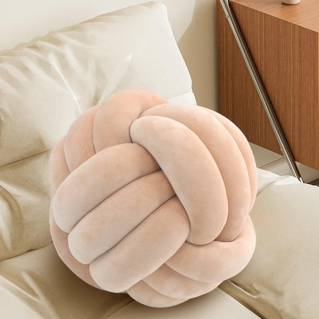 Knot Pillow Ball,Round Throw Pillows,Ivory Decorative Ball Pillows for Couch,Soft Home Décor Knotted Pillow,Modern Handmade Braided Pillow Ivory 20cm - Grand Goldman