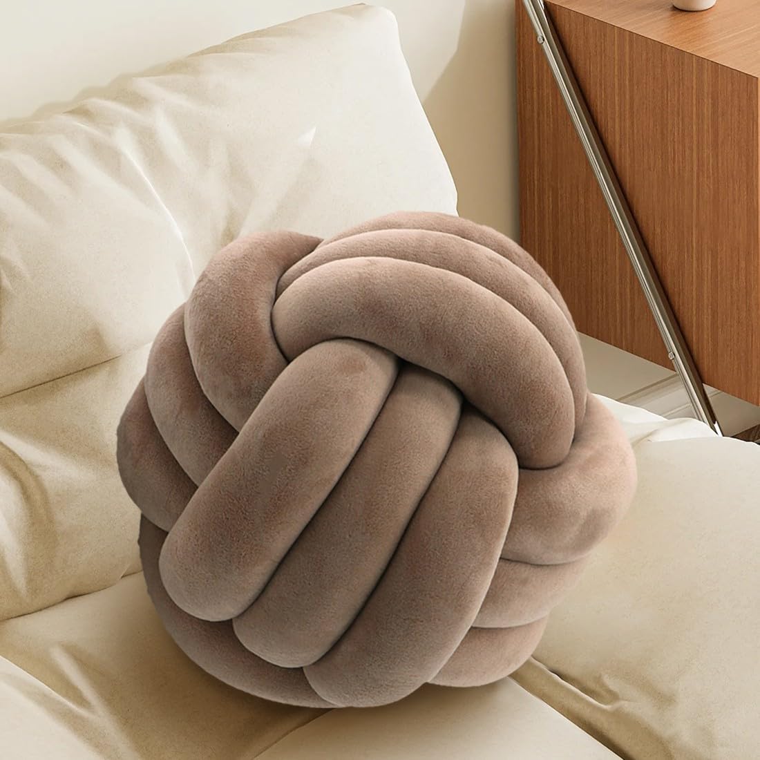 Knot Pillow Ball,Round Throw Pillows,Ivory Decorative Ball Pillows for Couch,Soft Home Décor Knotted Pillow,Modern Handmade Braided Pillow Ivory 20cm - Grand Goldman