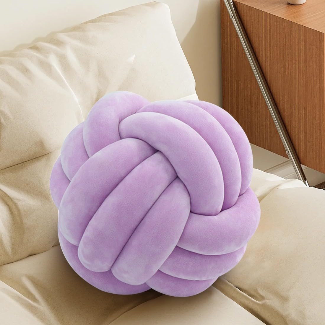 Knot Pillow Ball,Round Throw Pillows,Ivory Decorative Ball Pillows for Couch,Soft Home Décor Knotted Pillow,Modern Handmade Braided Pillow Ivory 20cm - Grand Goldman