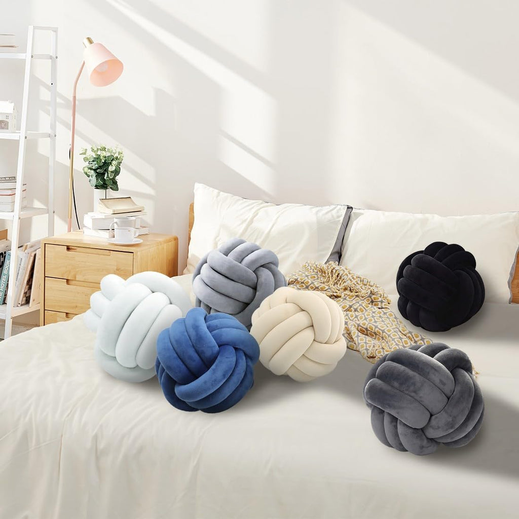 Knot Pillow Ball,Round Throw Pillows,Ivory Decorative Ball Pillows for Couch,Soft Home Décor Knotted Pillow,Modern Handmade Braided Pillow Ivory 20cm - Grand Goldman