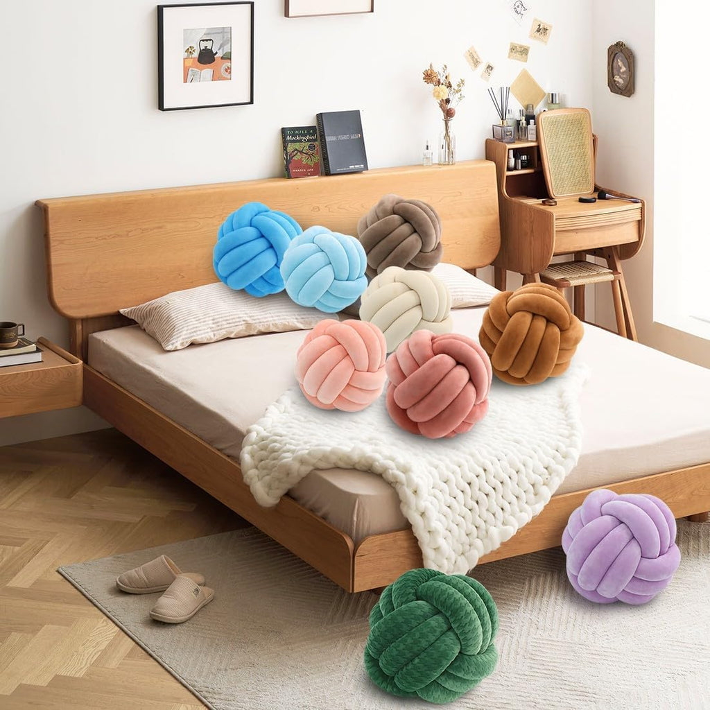 Knot Pillow Ball,Round Throw Pillows,Ivory Decorative Ball Pillows for Couch,Soft Home Décor Knotted Pillow,Modern Handmade Braided Pillow Ivory 20cm - Grand Goldman