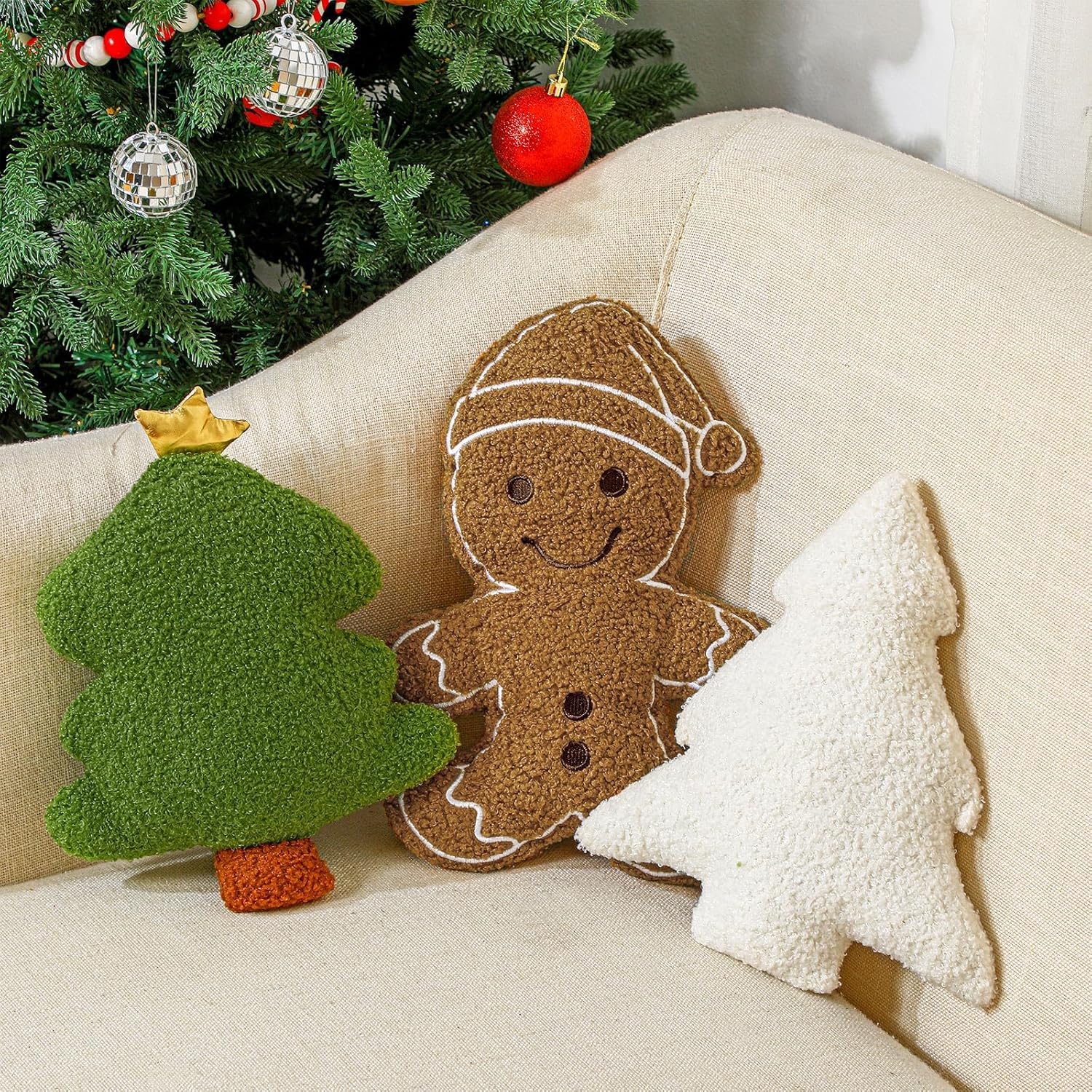 Konohan 3 Pcs Christmas Gingerbread Pillows Gingerbread House Gingerbread Man Throw Pillows Stuffed Gingerbread Shaped Pillow for Christmas Party Outdoor Cushion Decorations (Lovely Style) - Grand Goldman
