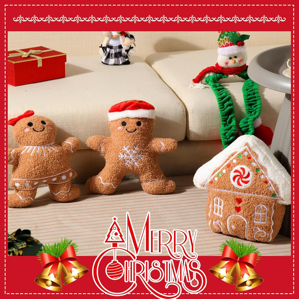 Konohan 3 Pcs Christmas Gingerbread Pillows Gingerbread House Gingerbread Man Throw Pillows Stuffed Gingerbread Shaped Pillow for Christmas Party Outdoor Cushion Decorations (Lovely Style) - Grand Goldman