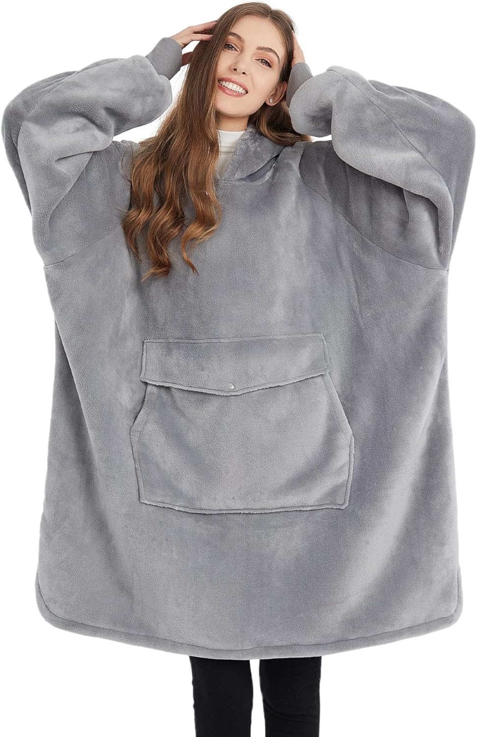 Krifey Wearable Blanket Hoodie, Oversized Sherpa Hooded as Birthday Gifts Christmas Gifts for Mom Women Girlfriend Men, Cozy Sweatshirt with Giant Pocket - Grand Goldman