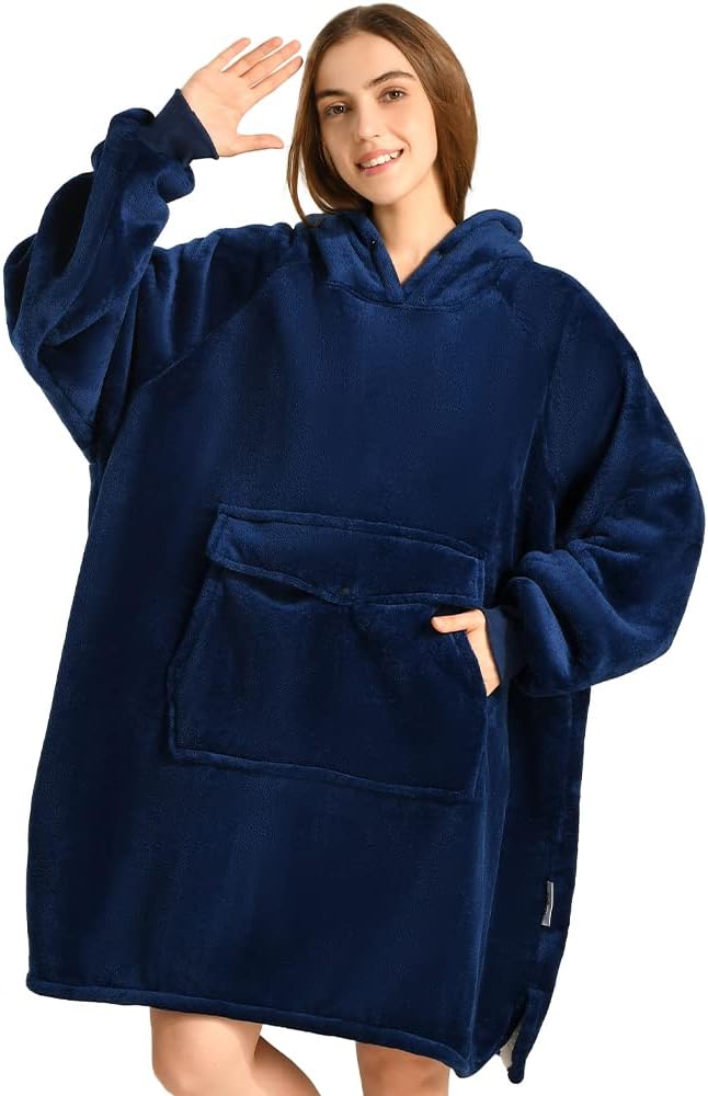Krifey Wearable Blanket Hoodie, Oversized Sherpa Hooded as Birthday Gifts Christmas Gifts for Mom Women Girlfriend Men, Cozy Sweatshirt with Giant Pocket - Grand Goldman