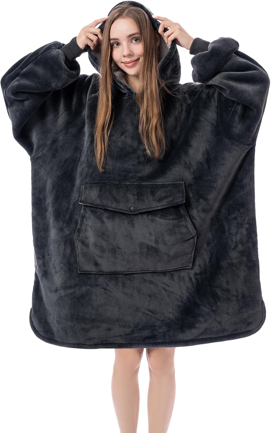 Krifey Wearable Blanket Hoodie, Oversized Sherpa Hooded as Birthday Gifts Christmas Gifts for Mom Women Girlfriend Men, Cozy Sweatshirt with Giant Pocket - Grand Goldman