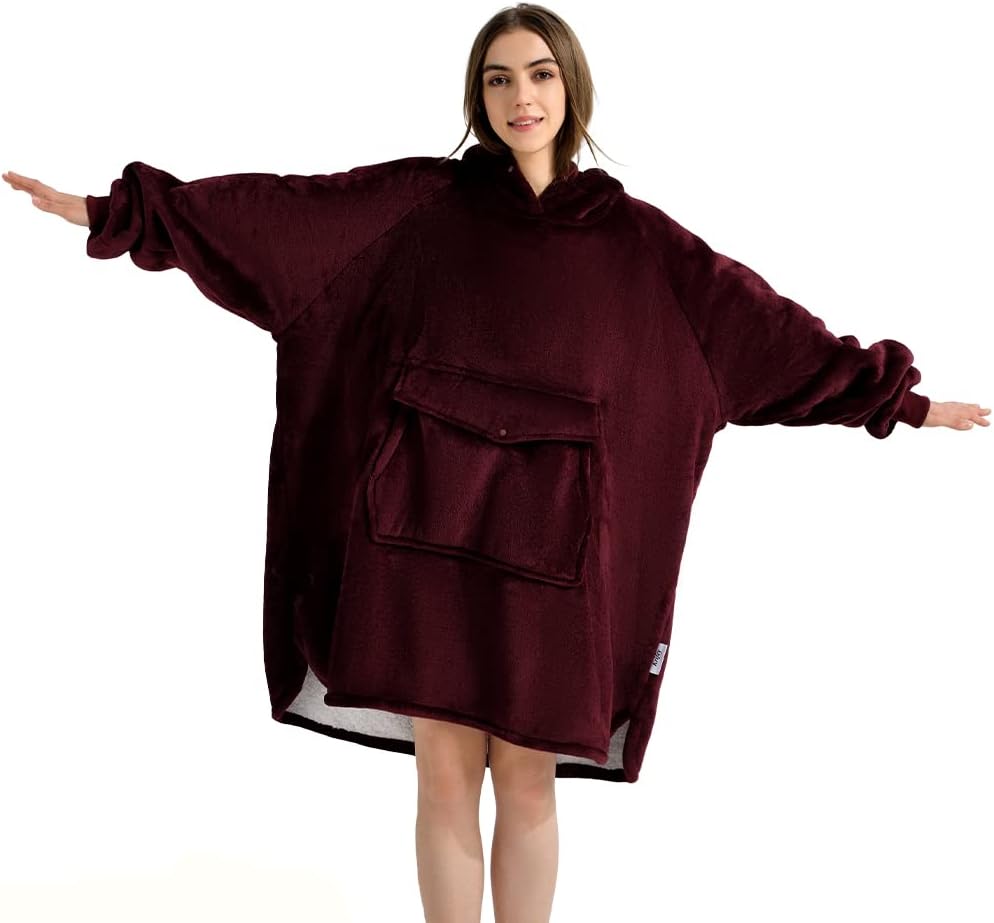 Krifey Wearable Blanket Hoodie, Oversized Sherpa Hooded as Birthday Gifts Christmas Gifts for Mom Women Girlfriend Men, Cozy Sweatshirt with Giant Pocket - Grand Goldman