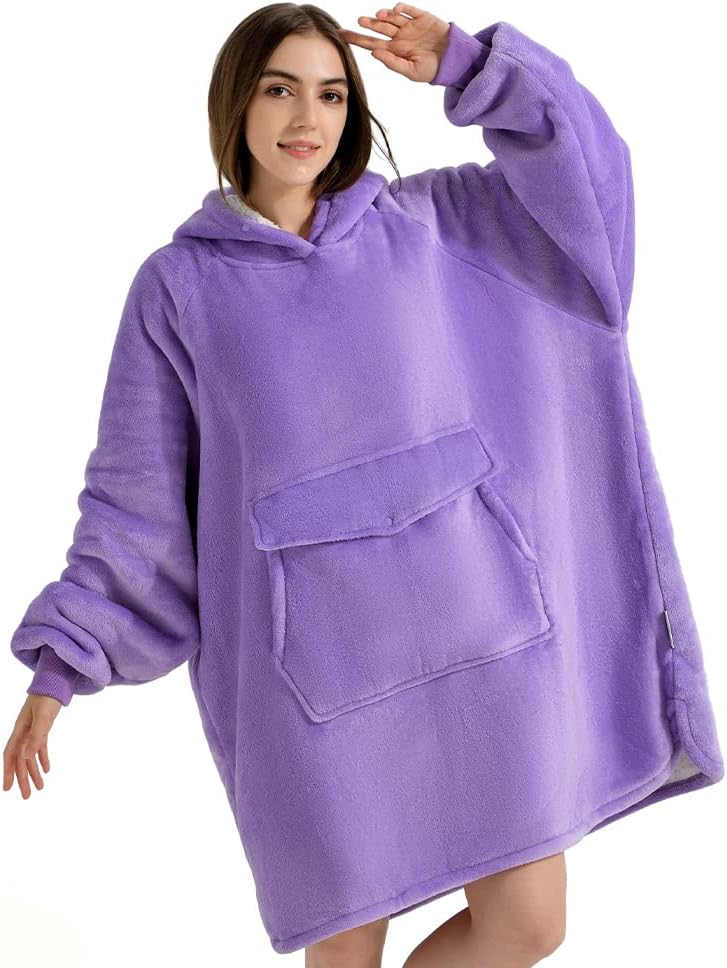 Krifey Wearable Blanket Hoodie, Oversized Sherpa Hooded as Birthday Gifts Christmas Gifts for Mom Women Girlfriend Men, Cozy Sweatshirt with Giant Pocket - Grand Goldman