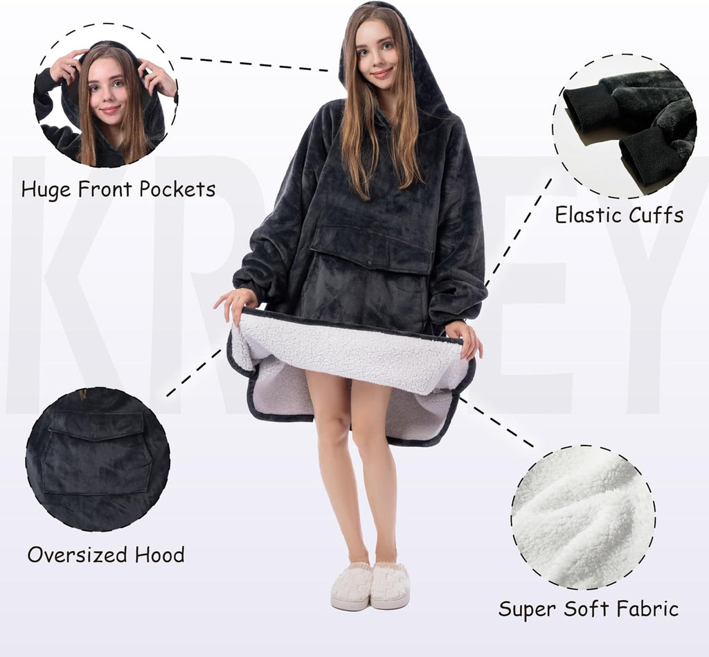 Krifey Wearable Blanket Hoodie, Oversized Sherpa Hooded as Birthday Gifts Christmas Gifts for Mom Women Girlfriend Men, Cozy Sweatshirt with Giant Pocket - Grand Goldman