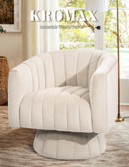 Kromax Swivel Accent Chair with Armrest, Mid Century 360 Degree Swivel Barrel Chair Overstuffed Tufted Velvet, Ideal for Living Room, Bedroom, Reading Room, Beige - Grand Goldman