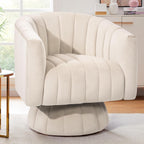 Kromax Swivel Accent Chair with Armrest, Mid Century 360 Degree Swivel Barrel Chair Overstuffed Tufted Velvet, Ideal for Living Room, Bedroom, Reading Room, Beige - Grand Goldman