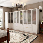 L-Shape Wardrobe Armoire Closet with Hanging Rod & Shelf, Bedroom Armoire with Frosted Glass Doors, Clothes Wardrobe with Gold Knobs, Wood Grain, 35.4”D x 35.4”W x 70.9”H - Grand Goldman