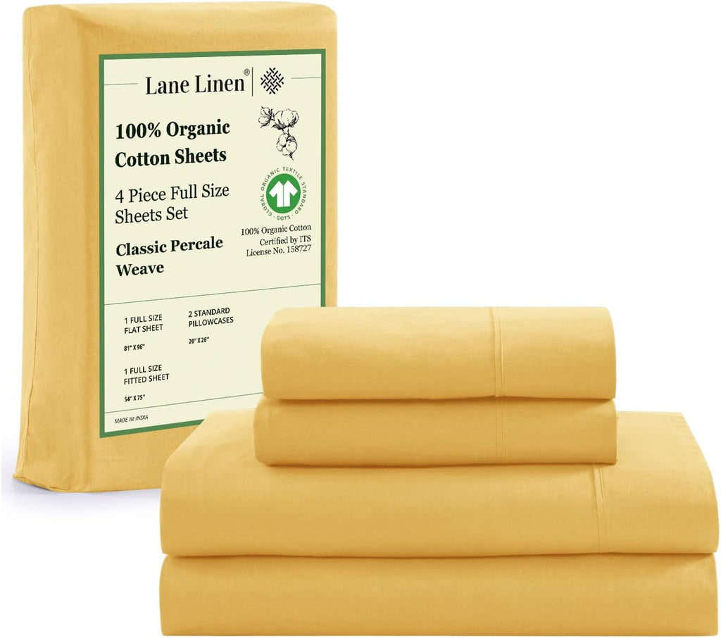 LANE LINEN 100% Organic Cotton Queen Sheet Set, 4Pc Cotton Sheets Queen Size Bed Set, Soft & Breathable Percale Weave, Deep Pocket Queen Sheets, Hotel-Quality Bed Sheets Queen Size - White Bed Sheets - Grand Goldman