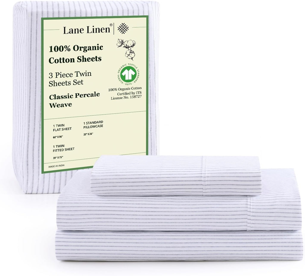 LANE LINEN 100% Organic Cotton Queen Sheet Set, 4Pc Cotton Sheets Queen Size Bed Set, Soft & Breathable Percale Weave, Deep Pocket Queen Sheets, Hotel-Quality Bed Sheets Queen Size - White Bed Sheets - Grand Goldman