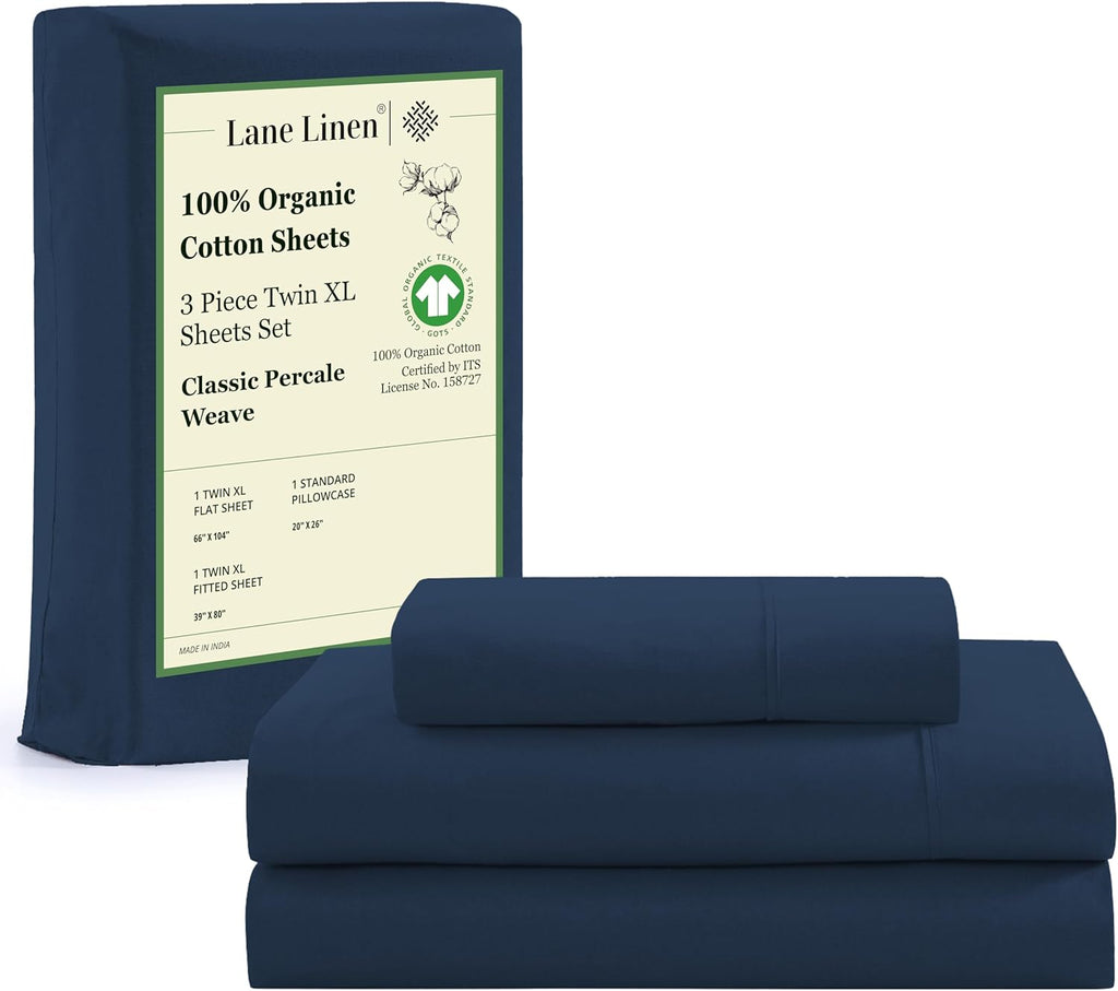 LANE LINEN 100% Organic Cotton Queen Sheet Set, 4Pc Cotton Sheets Queen Size Bed Set, Soft & Breathable Percale Weave, Deep Pocket Queen Sheets, Hotel-Quality Bed Sheets Queen Size - White Bed Sheets - Grand Goldman