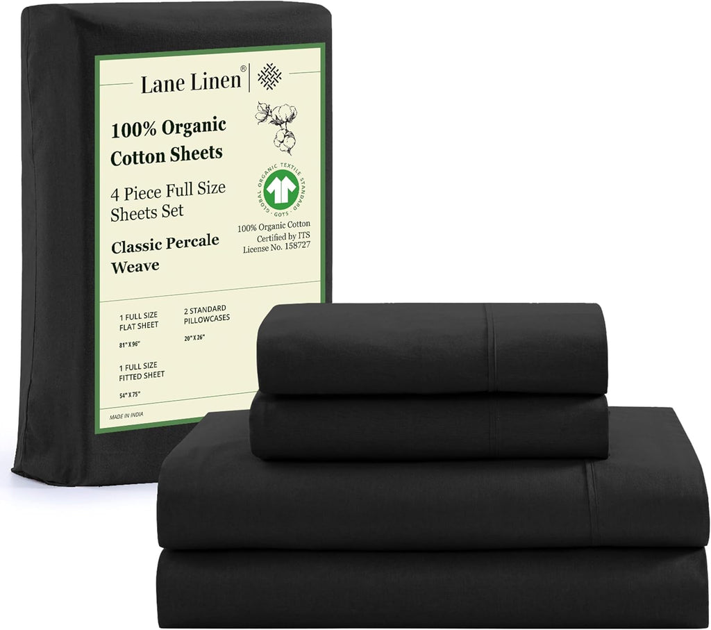 LANE LINEN 100% Organic Cotton Queen Sheet Set, 4Pc Cotton Sheets Queen Size Bed Set, Soft & Breathable Percale Weave, Deep Pocket Queen Sheets, Hotel-Quality Bed Sheets Queen Size - White Bed Sheets - Grand Goldman