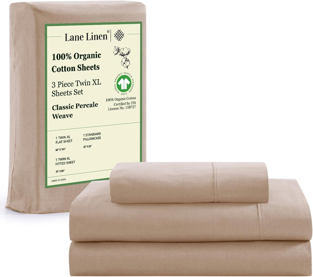 LANE LINEN 100% Organic Cotton Queen Sheet Set, 4Pc Cotton Sheets Queen Size Bed Set, Soft & Breathable Percale Weave, Deep Pocket Queen Sheets, Hotel-Quality Bed Sheets Queen Size - White Bed Sheets - Grand Goldman