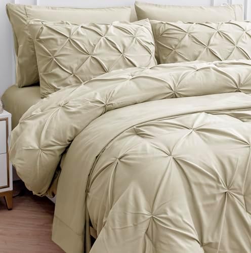 LANE LINEN Comforters Queen Size, 7 Piece Queen Comforter Set, Soft Queen Size Comforter Sets, Pintuck Queen Bed Set, Fluffy Comforters Queen Size Set with Sheets, Pillowcases & Shams - French Blue - Grand Goldman