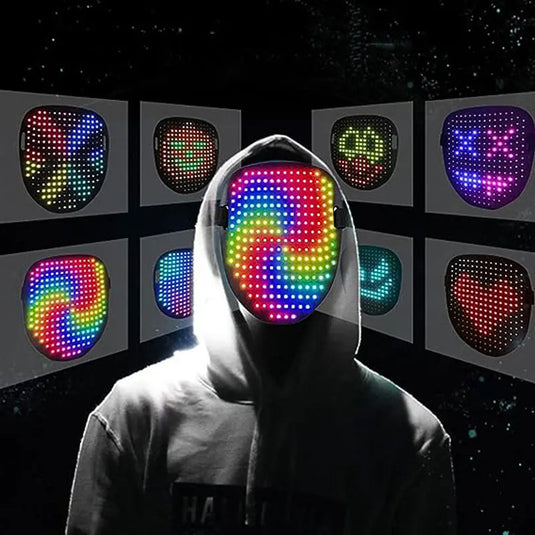 MyLEDMask #1 Visière Lumineuse pour Halloween &amp; Cosplay | RVB Changement de Visage Lumineux Carnaval DJ Lumière Fête Réglable Confortable 50 Modes Affichage Statique Dynamique Sans Danger pour les Yeux