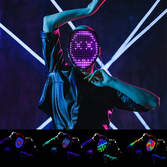 MyLEDMask #1 Visière Lumineuse pour Halloween &amp; Cosplay | RVB Changement de Visage Lumineux Carnaval DJ Lumière Fête Réglable Confortable 50 Modes Affichage Statique Dynamique Sans Danger pour les Yeux