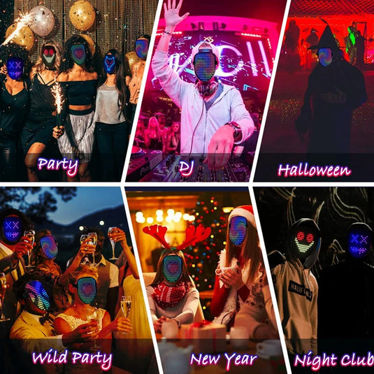 MyLEDMask #1 Visière Lumineuse pour Halloween &amp; Cosplay | RVB Changement de Visage Lumineux Carnaval DJ Lumière Fête Réglable Confortable 50 Modes Affichage Statique Dynamique Sans Danger pour les Yeux