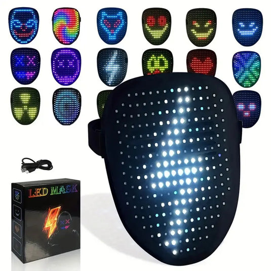 MyLEDMask #1 Luminous Visor for Halloween & Cosplay | RGB Face Changing Glowing Carnival DJ Light Up Party Adjustable Comfortable 50 Modes Dynamic Static Display Safe For Eyes