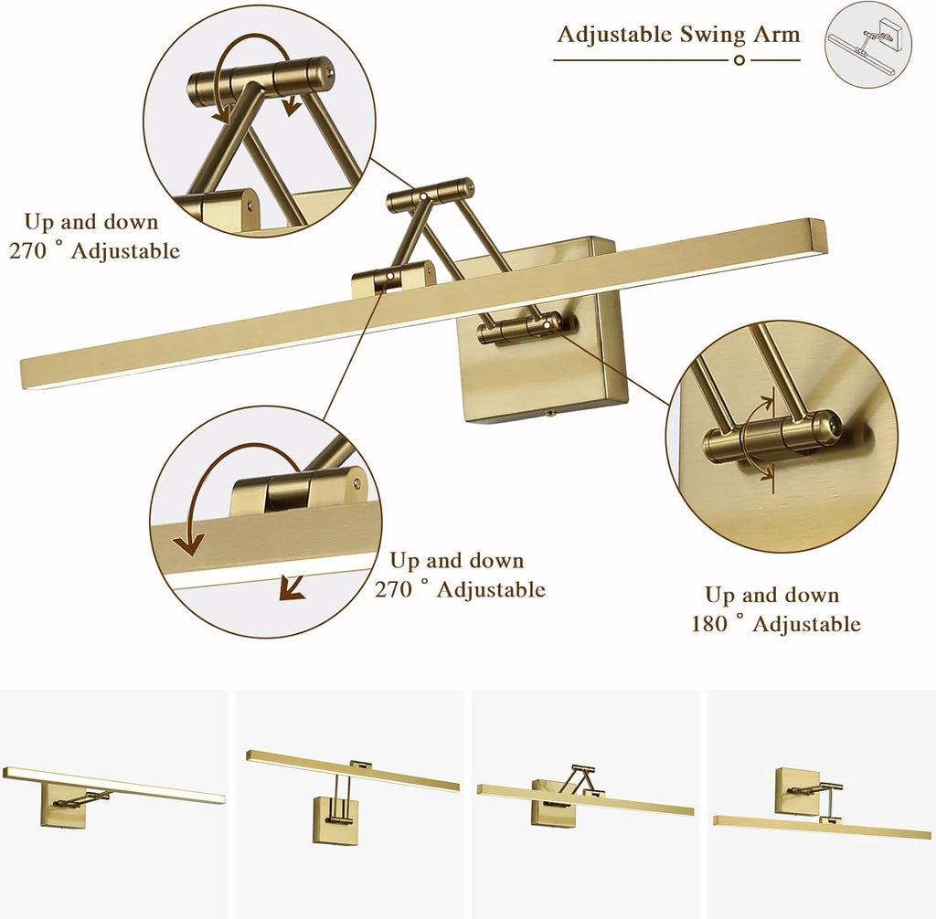 LED Brass Hard-Wired Connection Gallery Picture Light for Paintings Gold Lighting Fixtures Dimmable Modern LED Picture Lights Artwork Display Lighting 23.6 Inch 14W 3000K Warm White - Grand Goldman