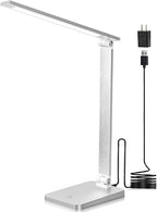 LED Desk Lamp for Home Office, 3 Levels Dimmable Desk Light with USB Charging Port, Small Study Lamp, Reading Light for Table, Black, 5000K - Grand Goldman