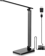 LED Desk Lamp for Home Office, 3 Levels Dimmable Desk Light with USB Charging Port, Small Study Lamp, Reading Light for Table, Black, 5000K - Grand Goldman